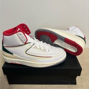 Nike Air Jordan 2 “Retro” White and Red High-Tops with Green Accent Never Worn